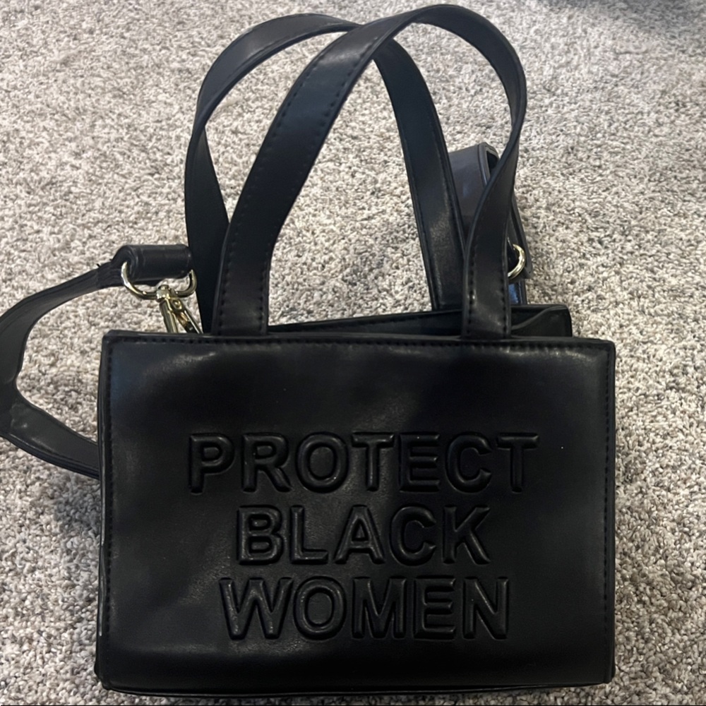 Protect Black Women Embossed Black Shoulder Bag